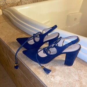 Elegant Blue Suede Heels with Tassel Detail